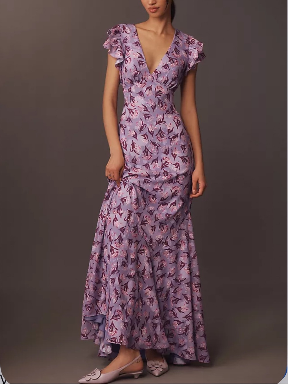BHLDN Eva Flutter Sleeve Plunge V-neck Maxi Dress Floral Wedding Guest Occasion